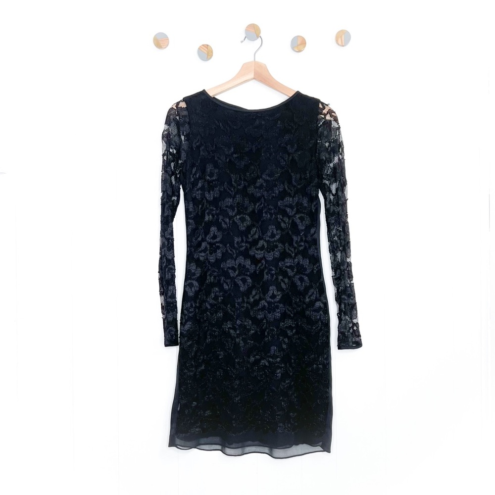 DVF Diane von Furstenberg Zarita Lace Silk Mini Dress Black Long Sleeves